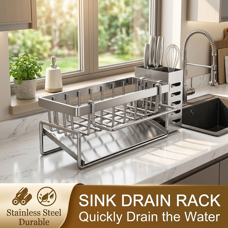 Oxide Pigment Soap - Multifunktionaler Spülbecken-Organizer aus Edelstahl für Schwämme,